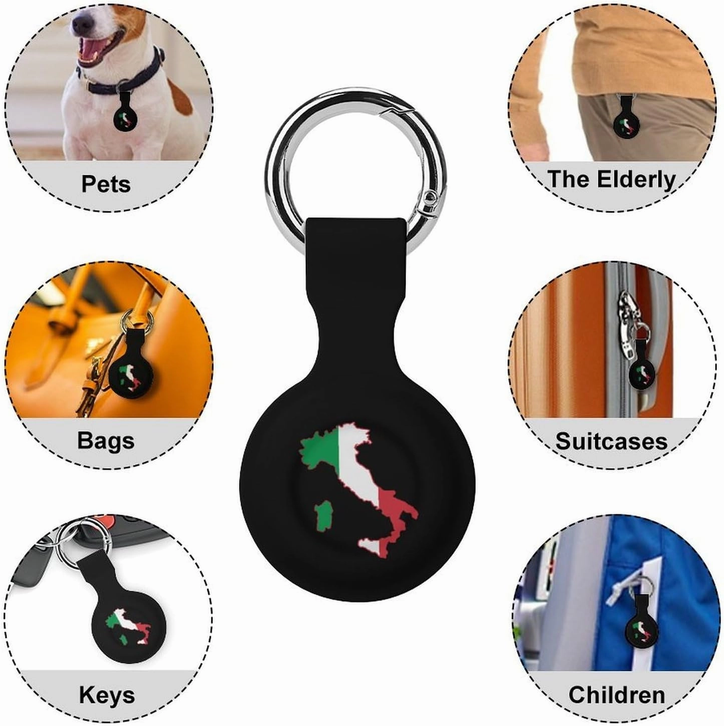 Italia Italy Italian Map Flag Protective Case Compatible with AirTag Holder Cover Keychain for Wallet Luggage Dog Collar