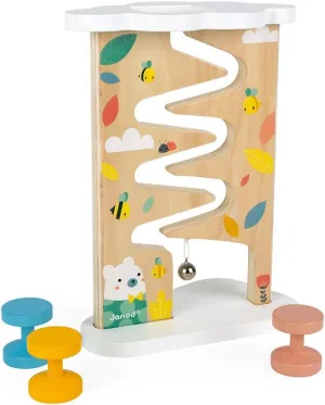 Janod Pure 4 pc Wooden Pastel Bee & Bear Ball Track - Ages 12  Months - J05153