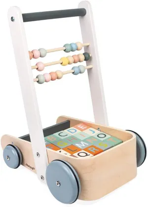 Janod Sweet Cocoon ABC Block Cart Push Toy with 20 ABC Blocks - Ages 1  - J04408