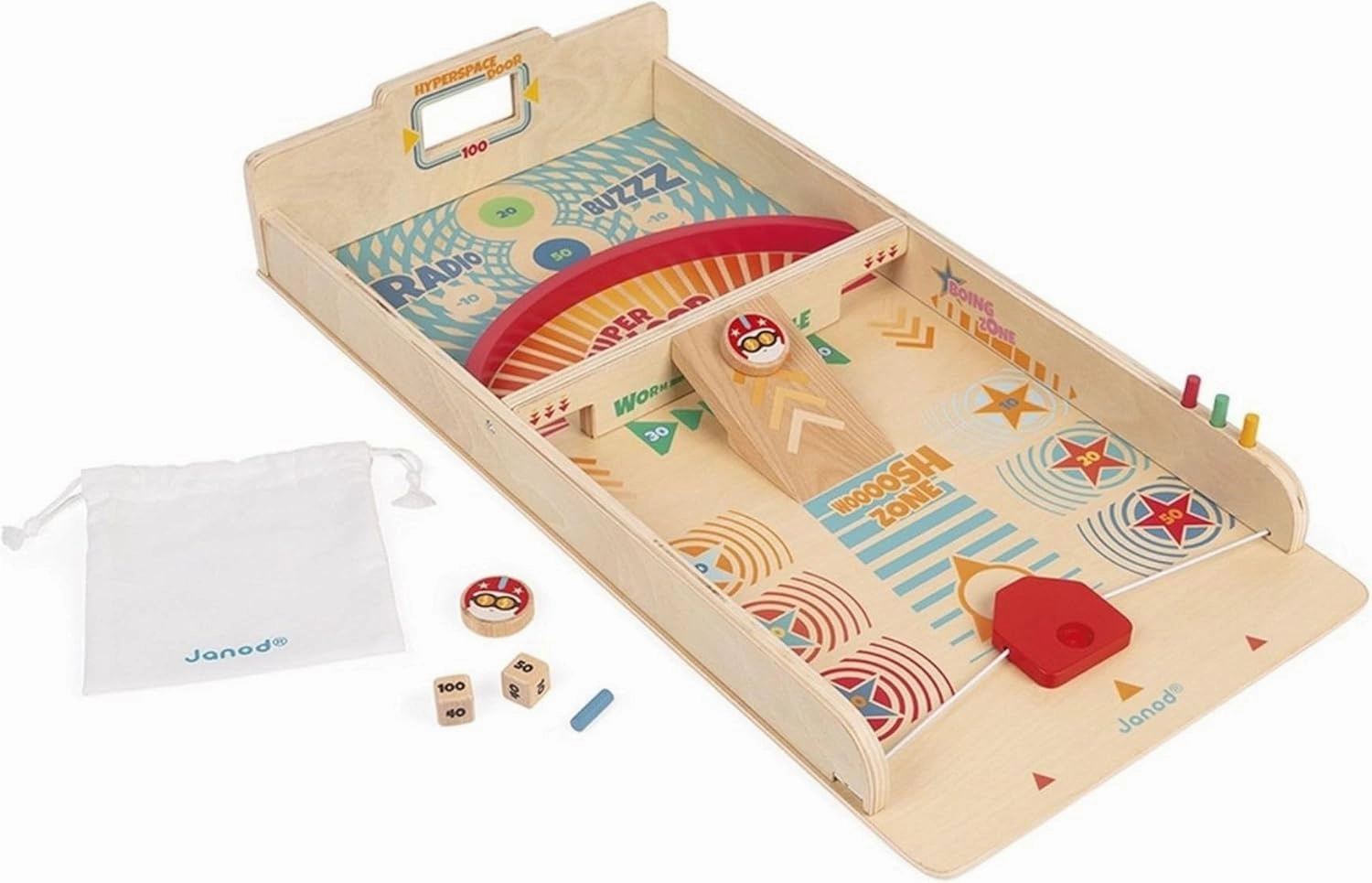 Janod Wooden Classic Shuffleboard Tabletop Game - Up to 4 Players - Ages 6  - J02081