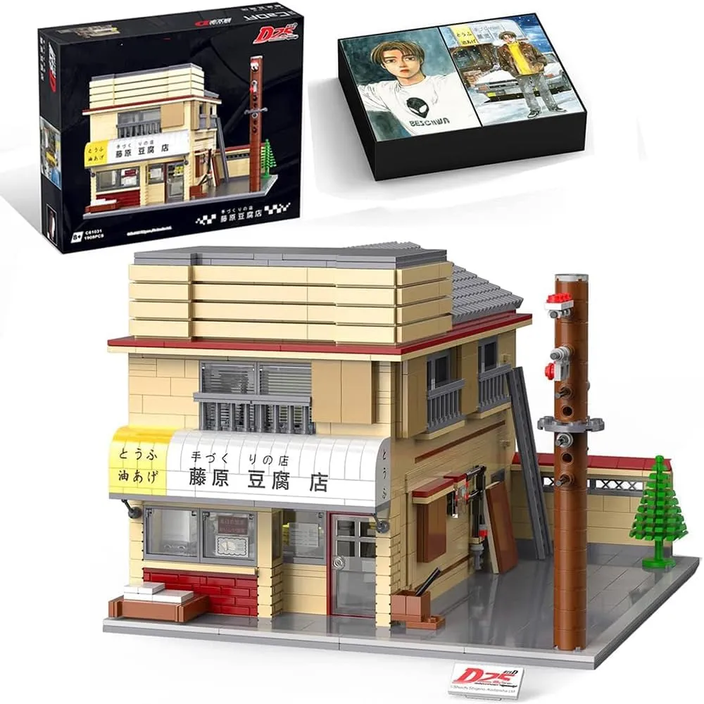Japanese Initial- D Fujiwara's Tofu Shop Building Blocks, Initial-D 25-th Anniversary MOC Street View Modular Architecture Construction Building Toy Set for Adult,61031(1,908 Pieces)