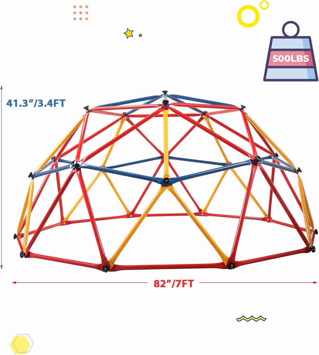 JAXPETY Climbing Dome, Outdoor Climbing Toys for Kids, Jungle Gym for Kids Ages 4-8, 7ft Play Structure for Playground Climbers, Steel Frame Climbing Structures, 500lbs Capacity