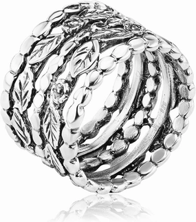 JEAN RACHEL JEWELRY 925 Sterling Silver Ring - Wide Multi Strand with Floral & Leaves Oxidized Vintage Design - Hypoallergenic, Lead & Nickel Free - Artisan Handcrafted Statement Rings for Women