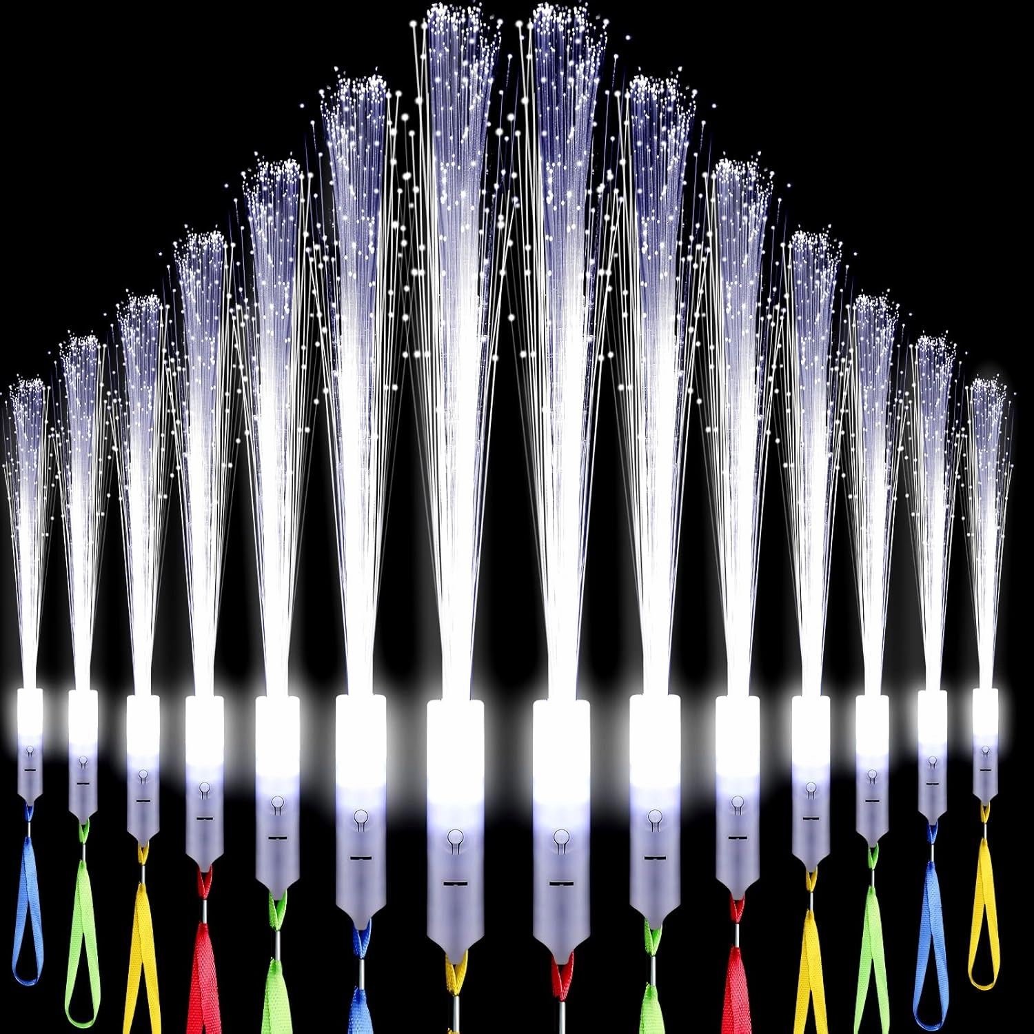 Jecery 48 Pieces White Fiber Optic Wands Glow Sticks LED Light up Wedding Wand with 3 Modes Flashing Sparklers for Wedding Bridal Shower Birthday Glow in the Dark Party Favors Supplies