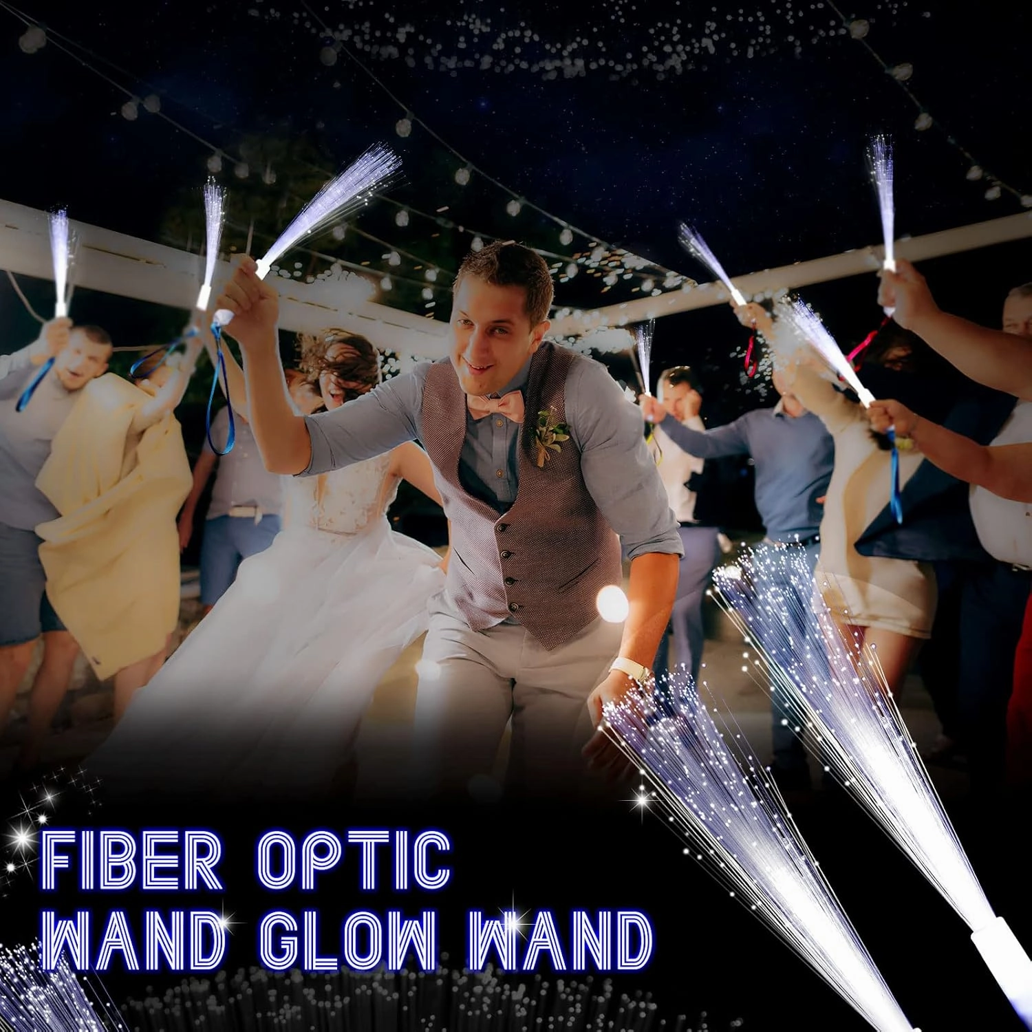 Jecery 48 Pieces White Fiber Optic Wands Glow Sticks LED Light up Wedding Wand with 3 Modes Flashing Sparklers for Wedding Bridal Shower Birthday Glow in the Dark Party Favors Supplies