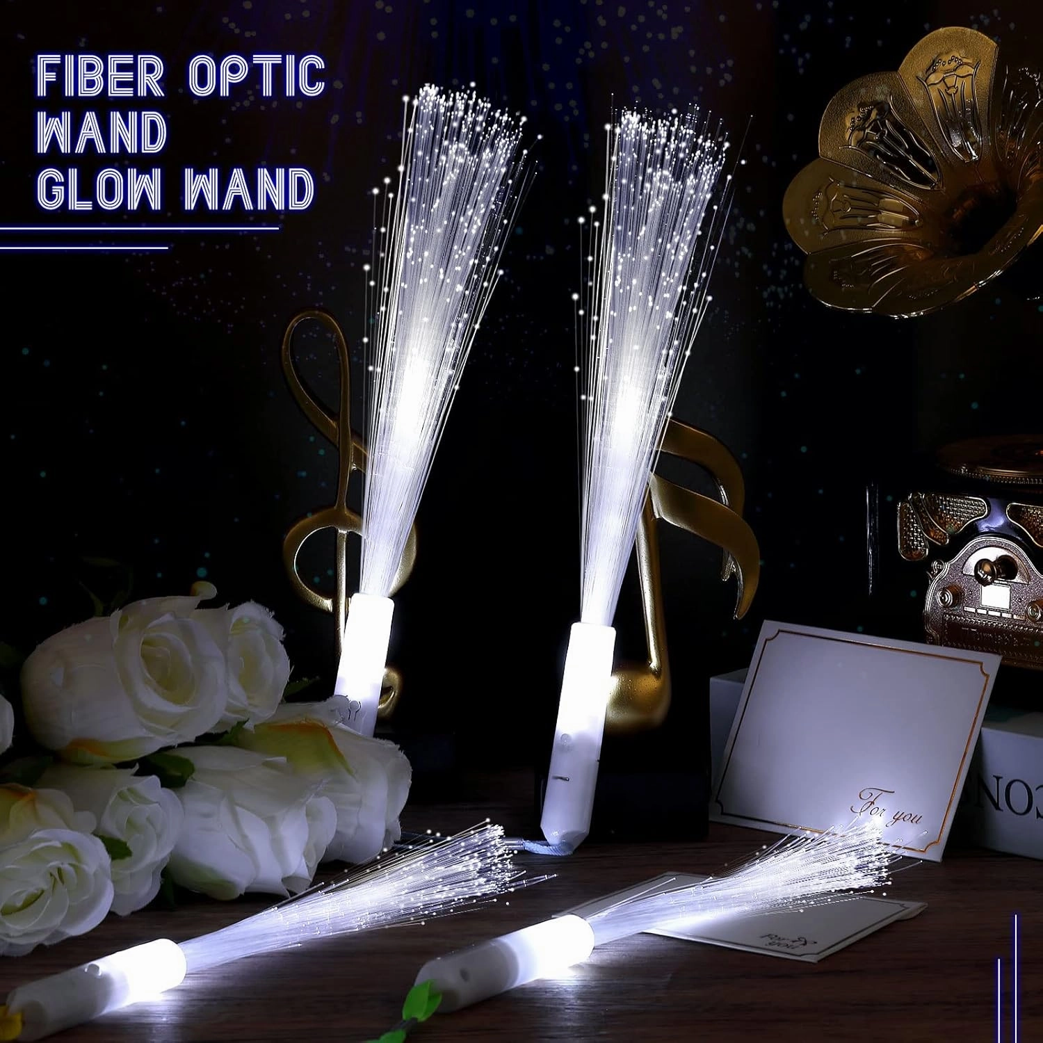 Jecery 48 Pieces White Fiber Optic Wands Glow Sticks LED Light up Wedding Wand with 3 Modes Flashing Sparklers for Wedding Bridal Shower Birthday Glow in the Dark Party Favors Supplies