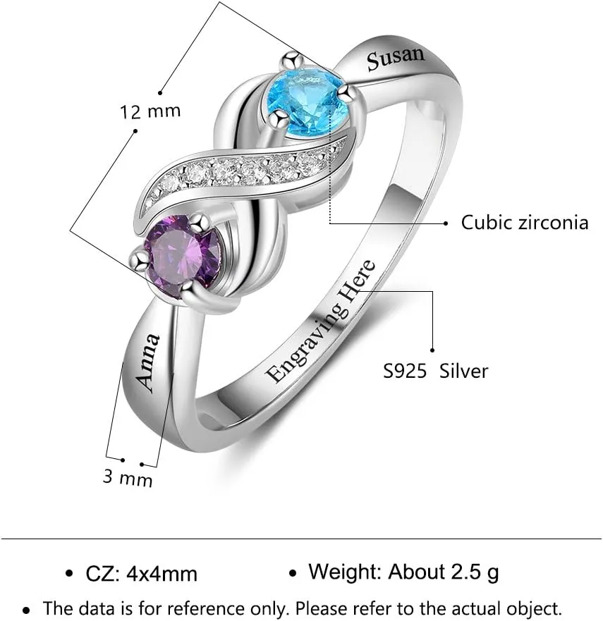 JewelOra Personalized Infinity Mother Ring Customized Engraved Name Wedding Ring with Simulated Birthstones Promise Engagement Ring for Women's Jewelry Gift