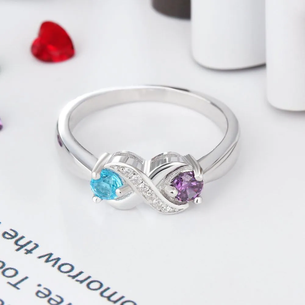 JewelOra Personalized Infinity Mother Ring Customized Engraved Name Wedding Ring with Simulated Birthstones Promise Engagement Ring for Women's Jewelry Gift