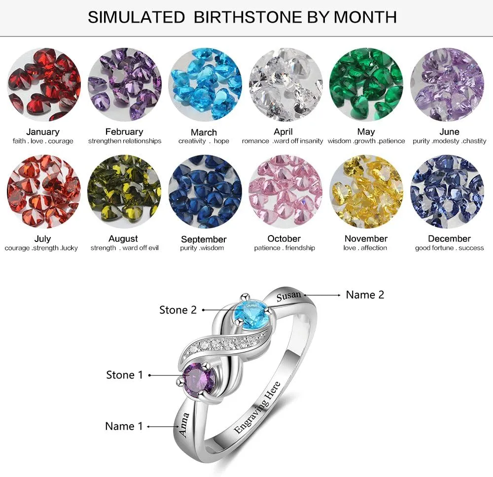 JewelOra Personalized Infinity Mother Ring Customized Engraved Name Wedding Ring with Simulated Birthstones Promise Engagement Ring for Women's Jewelry Gift