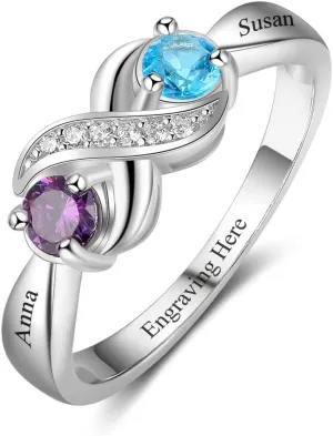 JewelOra Personalized Infinity Mother Ring Customized Engraved Name Wedding Ring with Simulated Birthstones Promise Engagement Ring for Women's Jewelry Gift