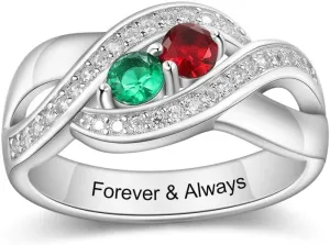 JewelOra Personalized Mothers Rings with 2 Simulated Birthstones Custom Engraved 2 Names Rings for Women Family Jewelry Gifts for Wife Girlfriend Her