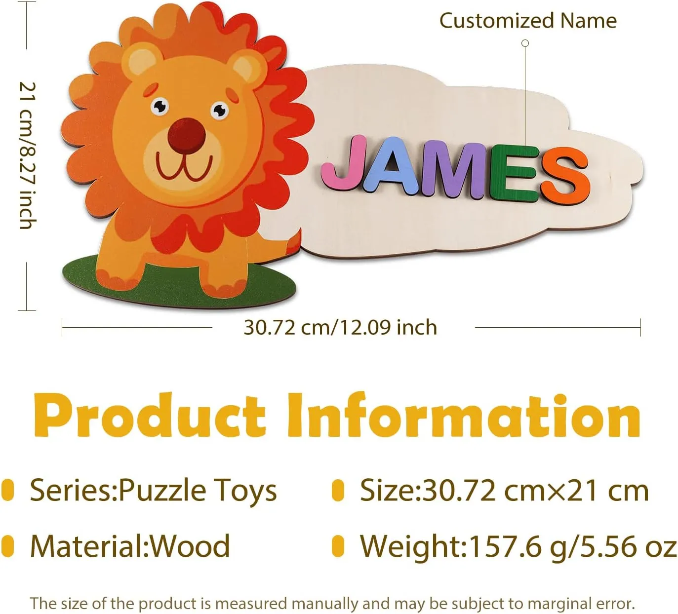 JewelOra Personalized Name Puzzle for Toddlers Boys Girls Custom Name Wood Puzzles Gifts for Toddlers Creative Early Learning Toys(Color-1)