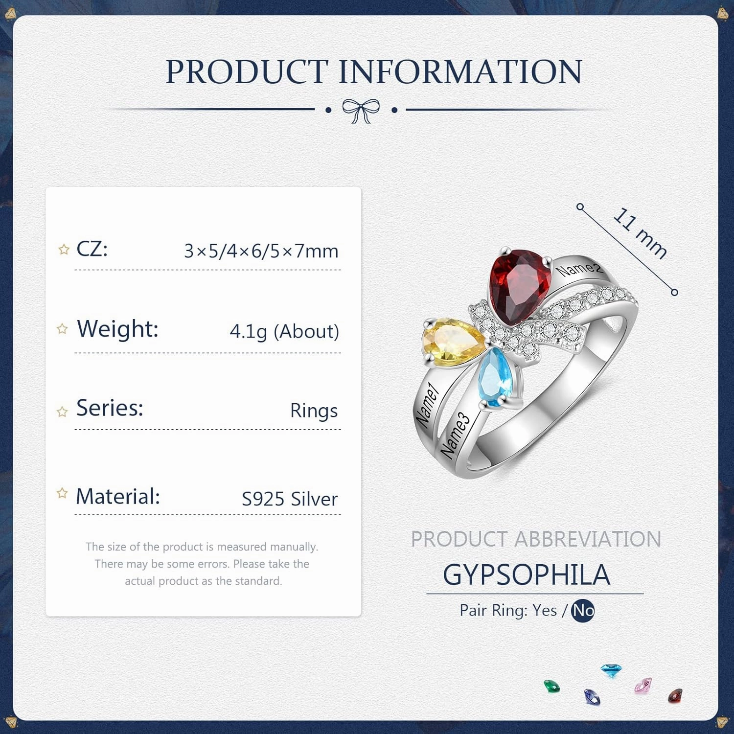 JewelOra Personalized Butterfly Promise Ring for Women Customized Name Wedding Ring with Simulated Birthstones Engagement Ring for Mother Grandma