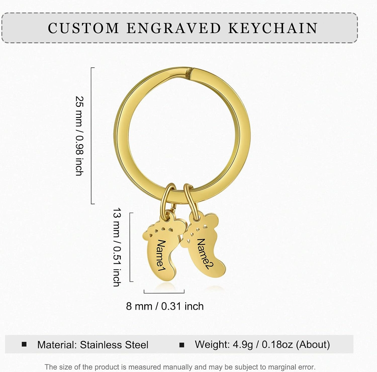 JewelOra Personalized Name Keychain for Women, Custom Engraved 1-5 Family Name Baby Feet Key Ring Gifts for Newborn Mother