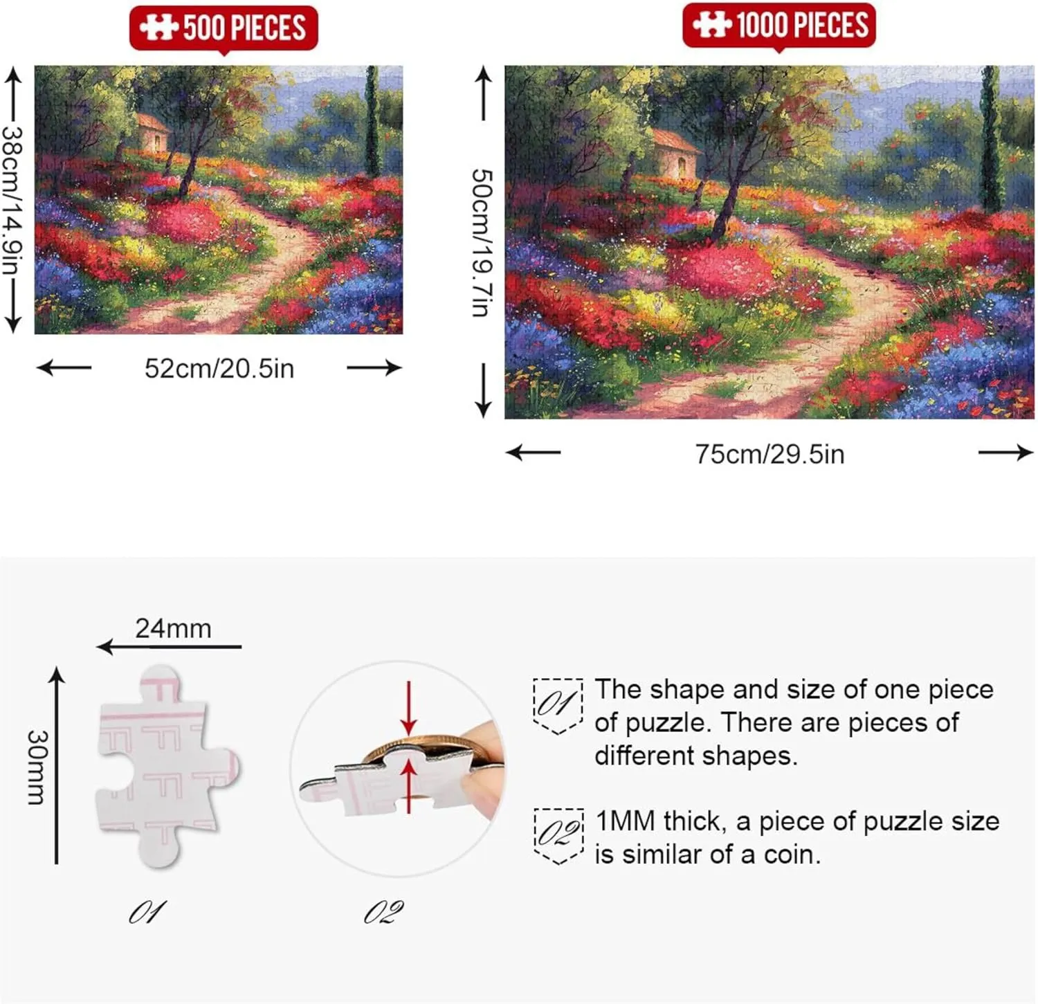 Jigsaw Puzzles for Adults 500 Pieces White Elephant Party Gifts Unique Jigsaw Puzzle Animal Art Puzzle Painting Colorful Flowers Trail, 20.5x14.9 Inch