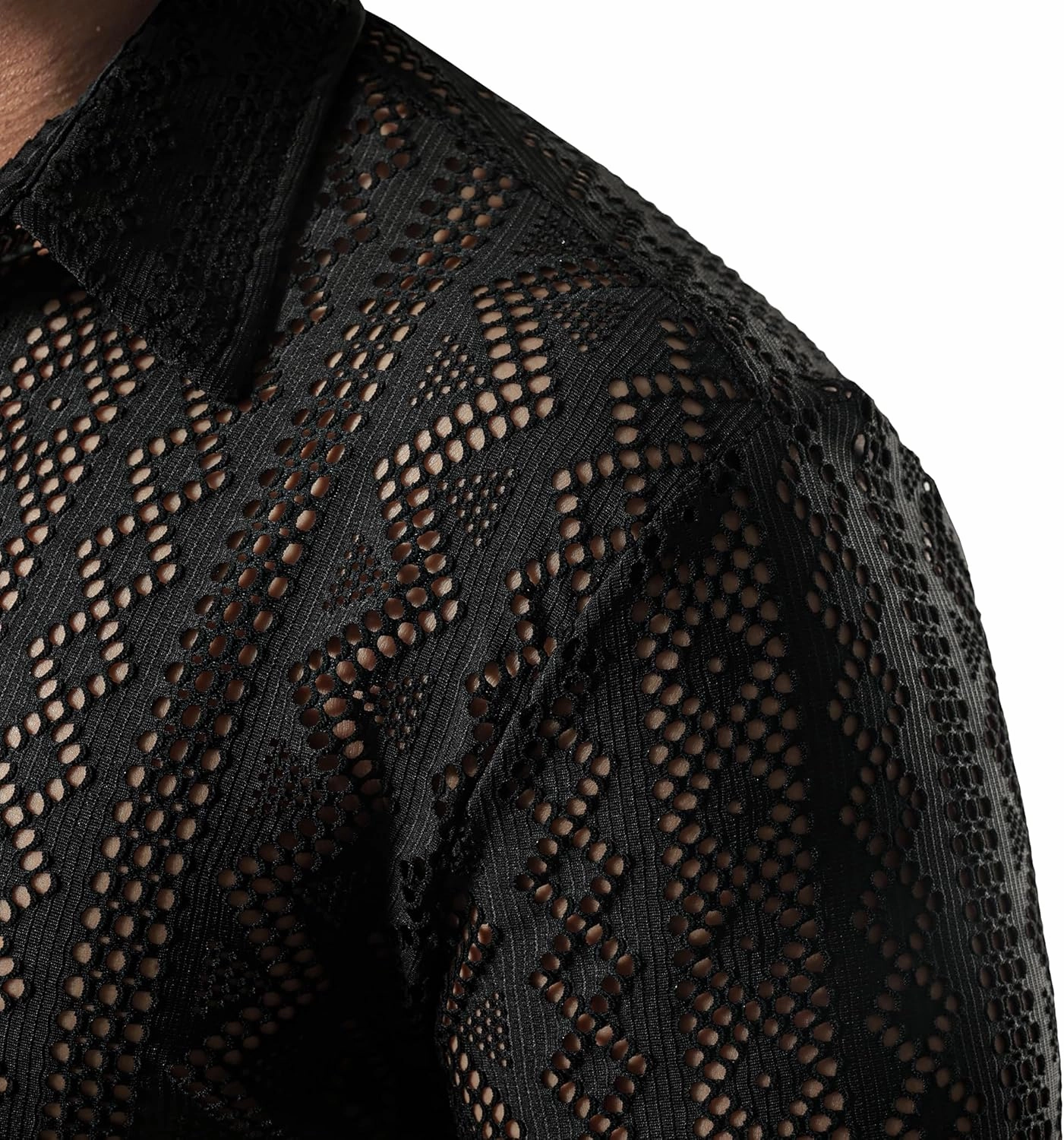 JOGAL Mens Floral Lace Shirt See Through Casual Button Down Shirts