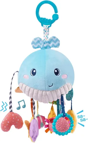 Jollybaby Plush Stuffed Activity Pull String Hanging Toys for Stroller Car Seat Crib or Gym, Montessori Sensory Carseat Toy for Baby 0-3-6-12-18 Months, Whale Toy for Infant Baby Boy Girl Gifts