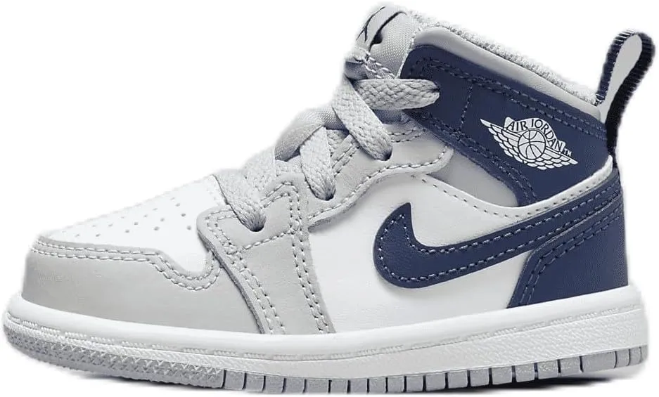 Jordan 1 Mid Baby/Toddler Shoes (DQ8425-104, White/Wolf Grey/Midnight Navy) Size 7