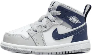 Jordan 1 Mid Baby/Toddler Shoes (DQ8425-104, White/Wolf Grey/Midnight Navy) Size 7