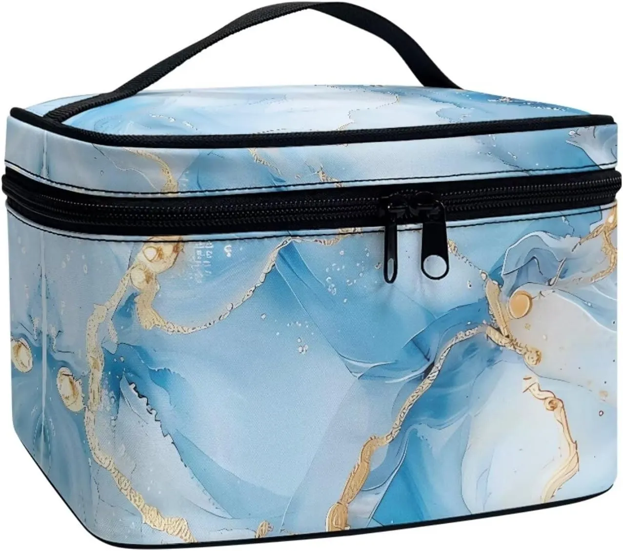 JoyLamoria Blue Marble Print Cosmetic Bag Toiletry Bag Zipper Closure Makeup Bag Travel Case