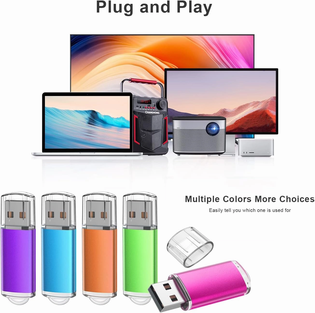K&ZZ 5 Pack 128GB Flash Drive USB 2.0 Memory Stick Thumb Drive 128 GB USB Flash Drives Jump Drive Bulk USB Drive, Multicolored