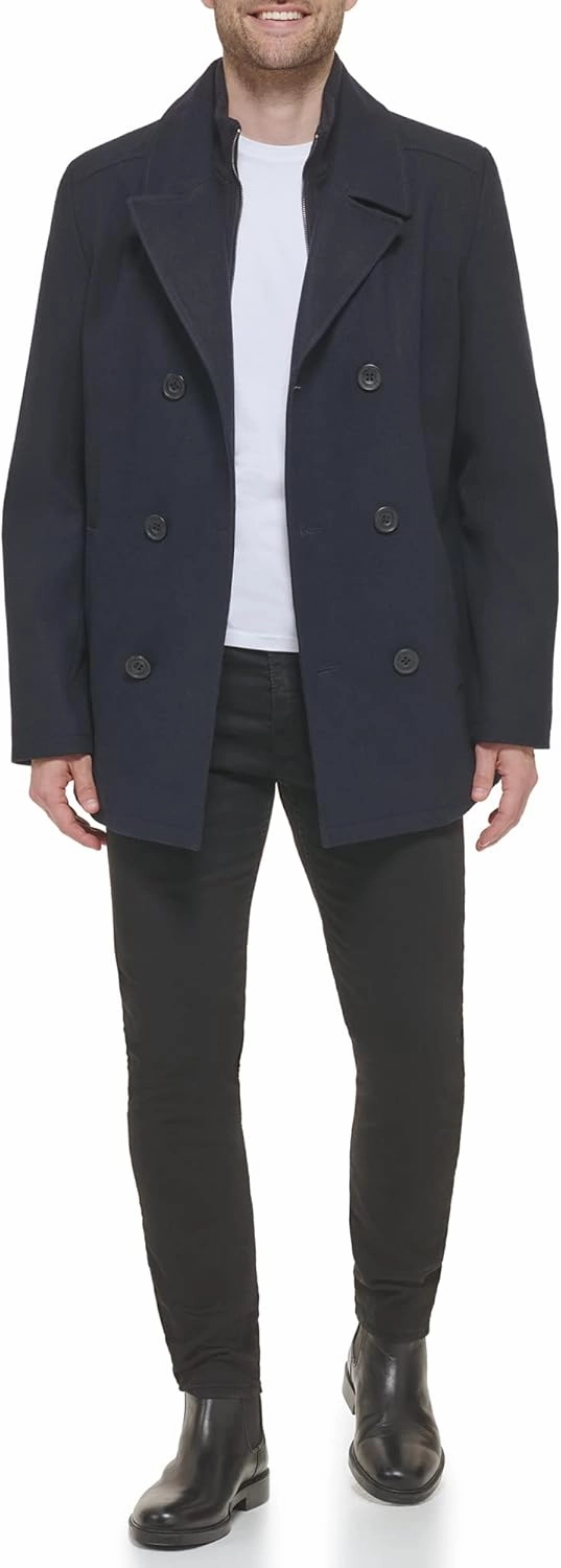 Kenneth Cole Men's Double Breasted Bib Peacoat