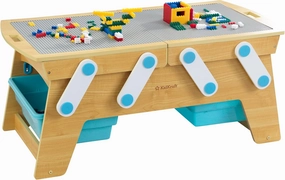 KidKraft Building Bricks Play N Store Wooden Table, Children's Toy Storage with Bins, 200  Building Blocks Included, Natural, Gift for Ages 3 