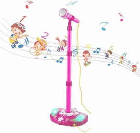 KidPlay Kids Karaoke Microphone Adjustable Stand Pop Star Musical Toy Pink