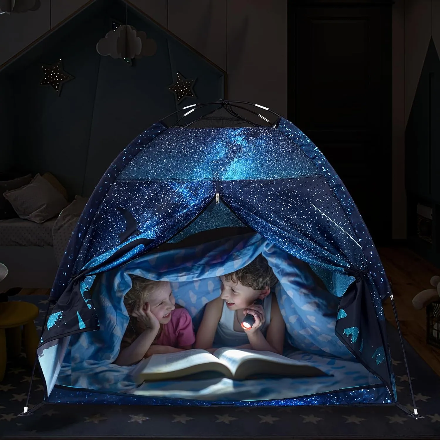 Kids Play Tent Lucky Castle Playhouse for Boys and Girls Easy Fun Dome Tent Camping Playground Pop Up Tent for Kids Indoor and Outdoor Imaginative Play Perfect Kid's Gift (Black Dinosaur)