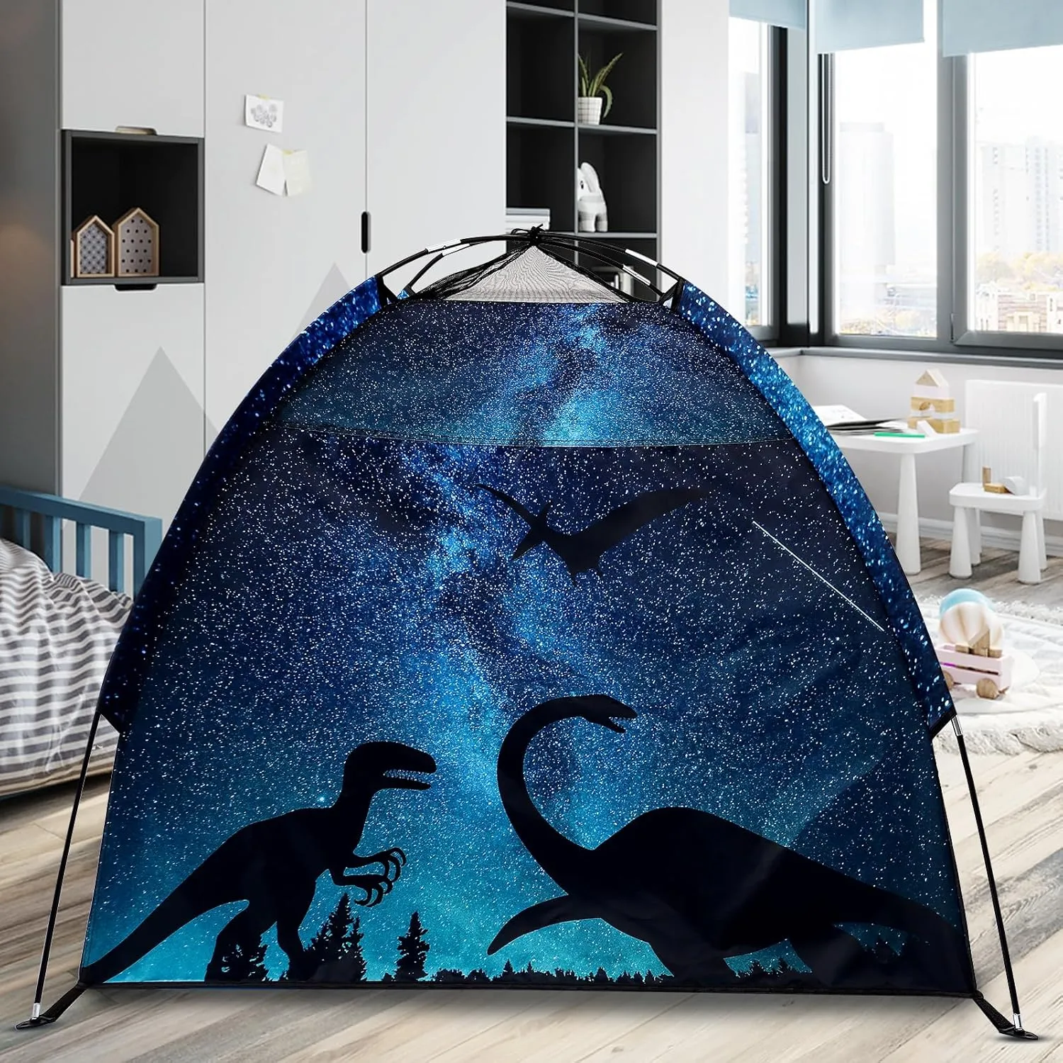 Kids Play Tent Lucky Castle Playhouse for Boys and Girls Easy Fun Dome Tent Camping Playground Pop Up Tent for Kids Indoor and Outdoor Imaginative Play Perfect Kid's Gift (Black Dinosaur)