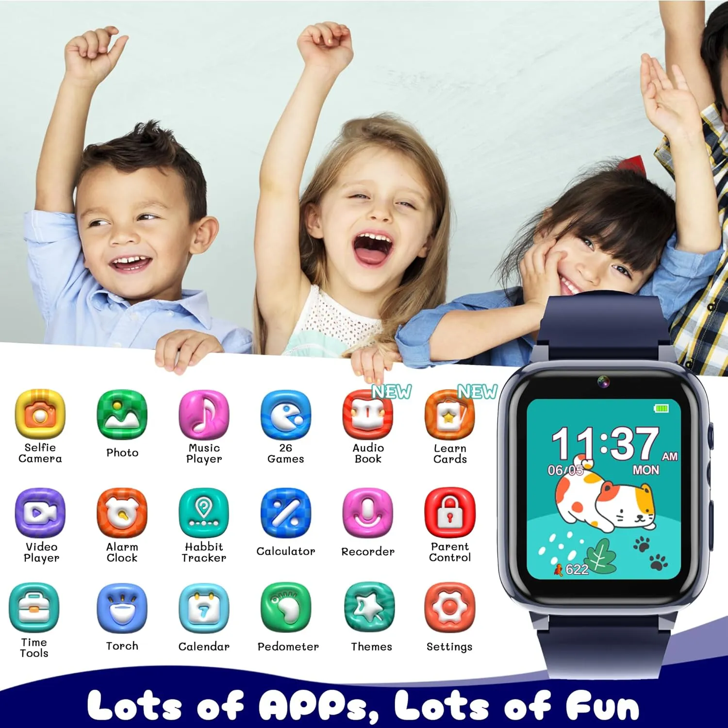 Kids Smart Watch Boys Smart Watch for Kids with 26 Games Calculator Watch for Boys Ages 3-12 Learning Card Audio Book Music Player Video Camera Watch Birthday Gift Toys for Boys