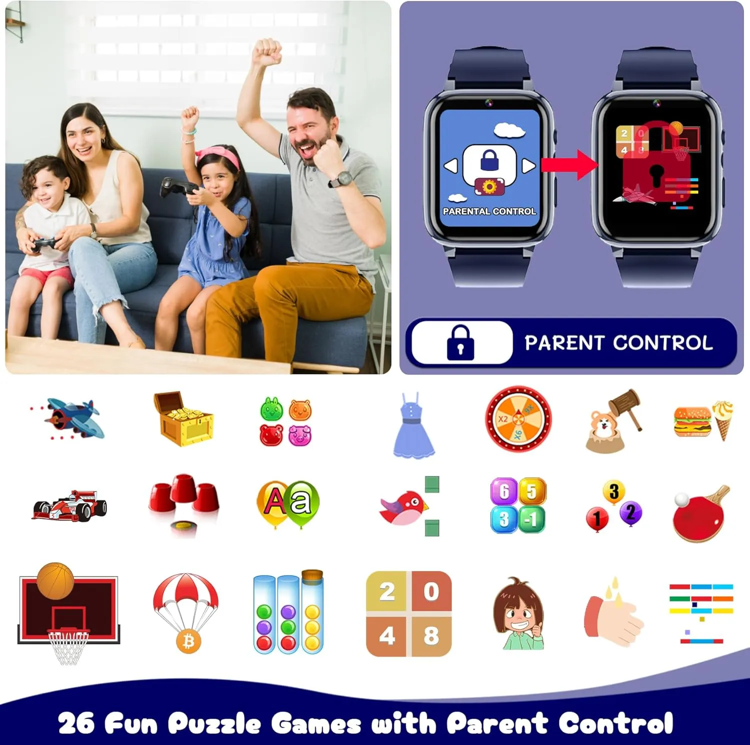 Kids Smart Watch Boys Smart Watch for Kids with 26 Games Calculator Watch for Boys Ages 3-12 Learning Card Audio Book Music Player Video Camera Watch Birthday Gift Toys for Boys