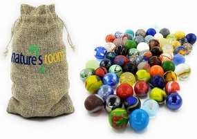 Kids' Glass Shooter Marbles - 1" Set of 50 Assorted Colors with Storage Bag by Naturesroom