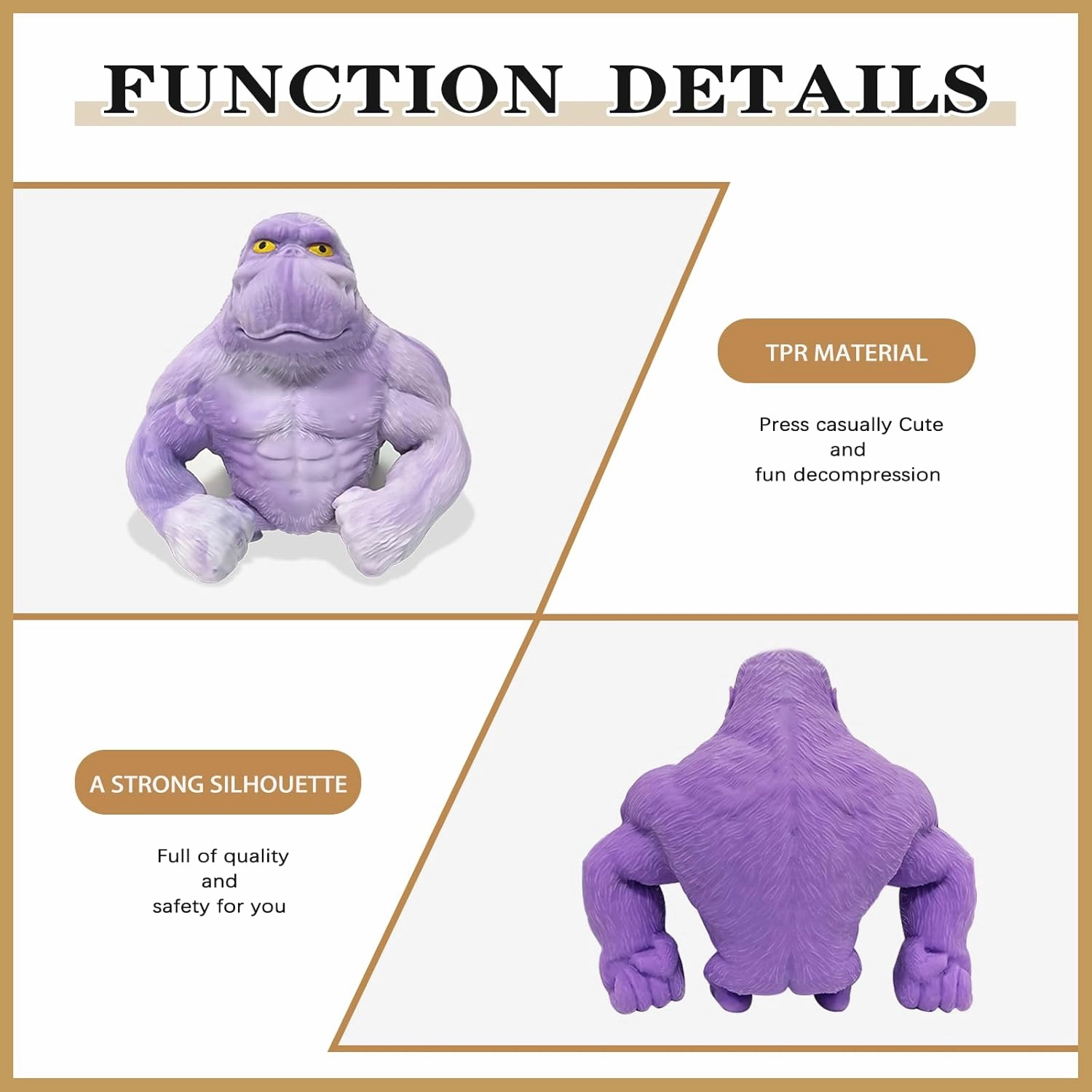 Kids and Adults Stretchy Squishy Monkey Squeeze Toy Funny Gorilla Squishy Toy Stress Relief and Sensory Decompression Toy,Purple