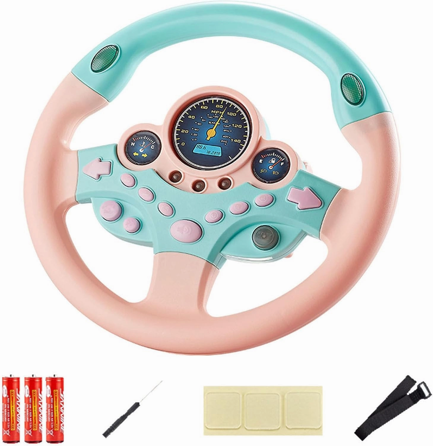 Kids Steering Wheel Toy with Light and Music, Car Backseat Simulated Driving Steering Wheel Gifts Toys (Pink)
