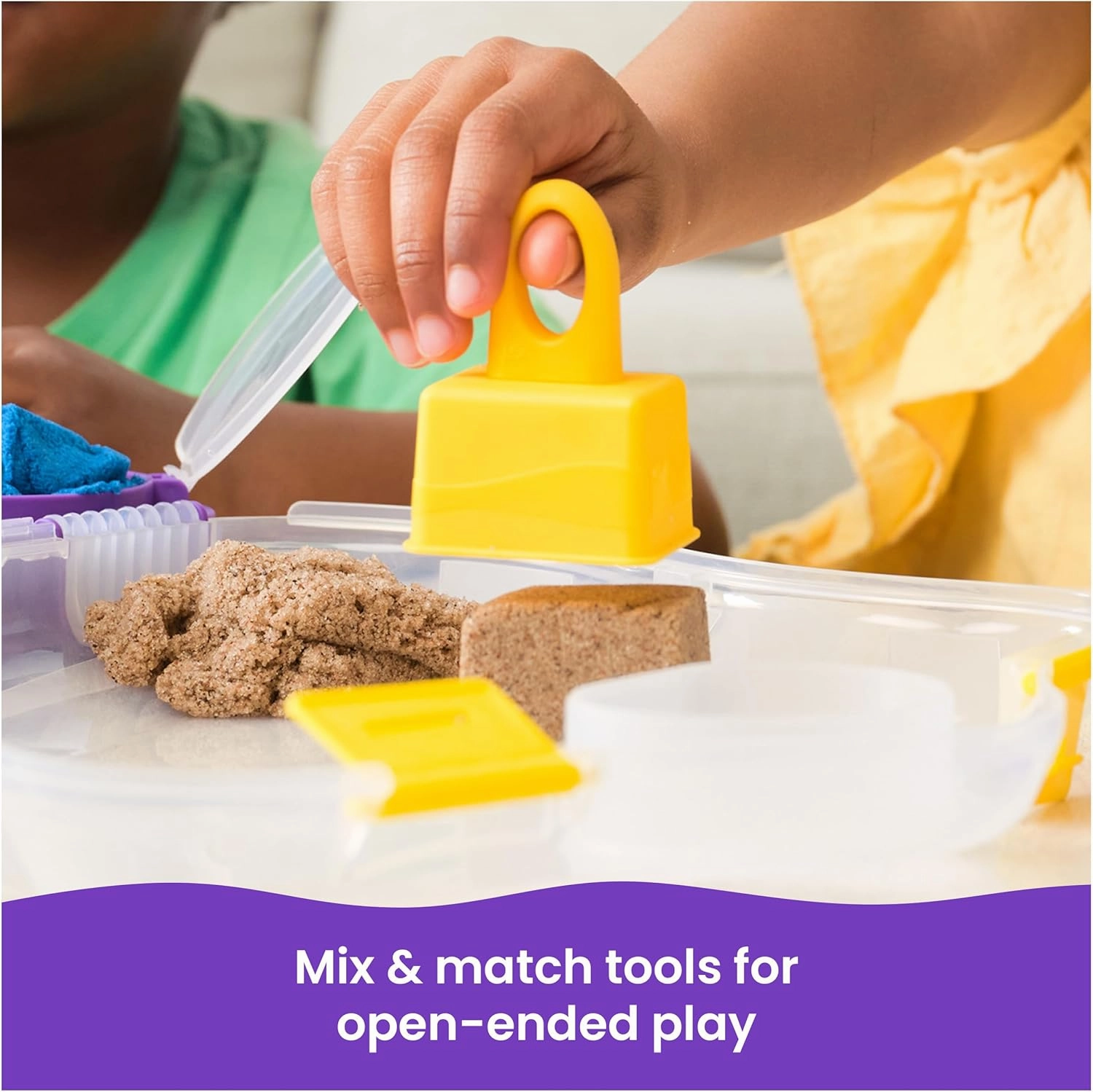 Kinetic Sand, Variety Case with 2lbs Play Sand (Beach, Neon & Shimmer) & 5 Tools, Reusable Storage, Sensory Toys for Kids Ages 3 and up