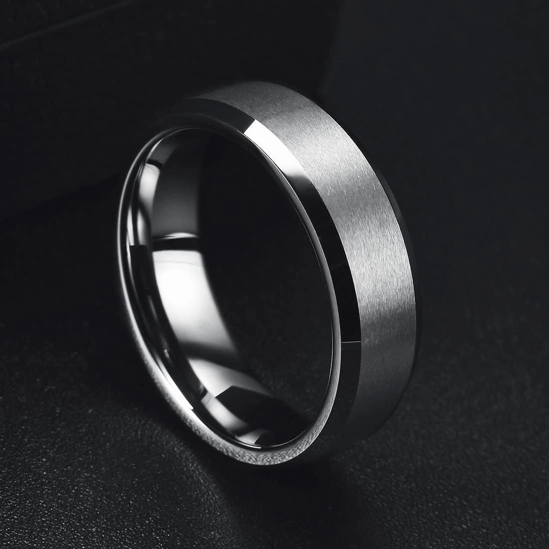 King Will Tungsten Men's Wedding Ring - Available in 6mm to 10mm, Black/Silver, Matte Finish, Beveled Polished Edge, Comfort Fit