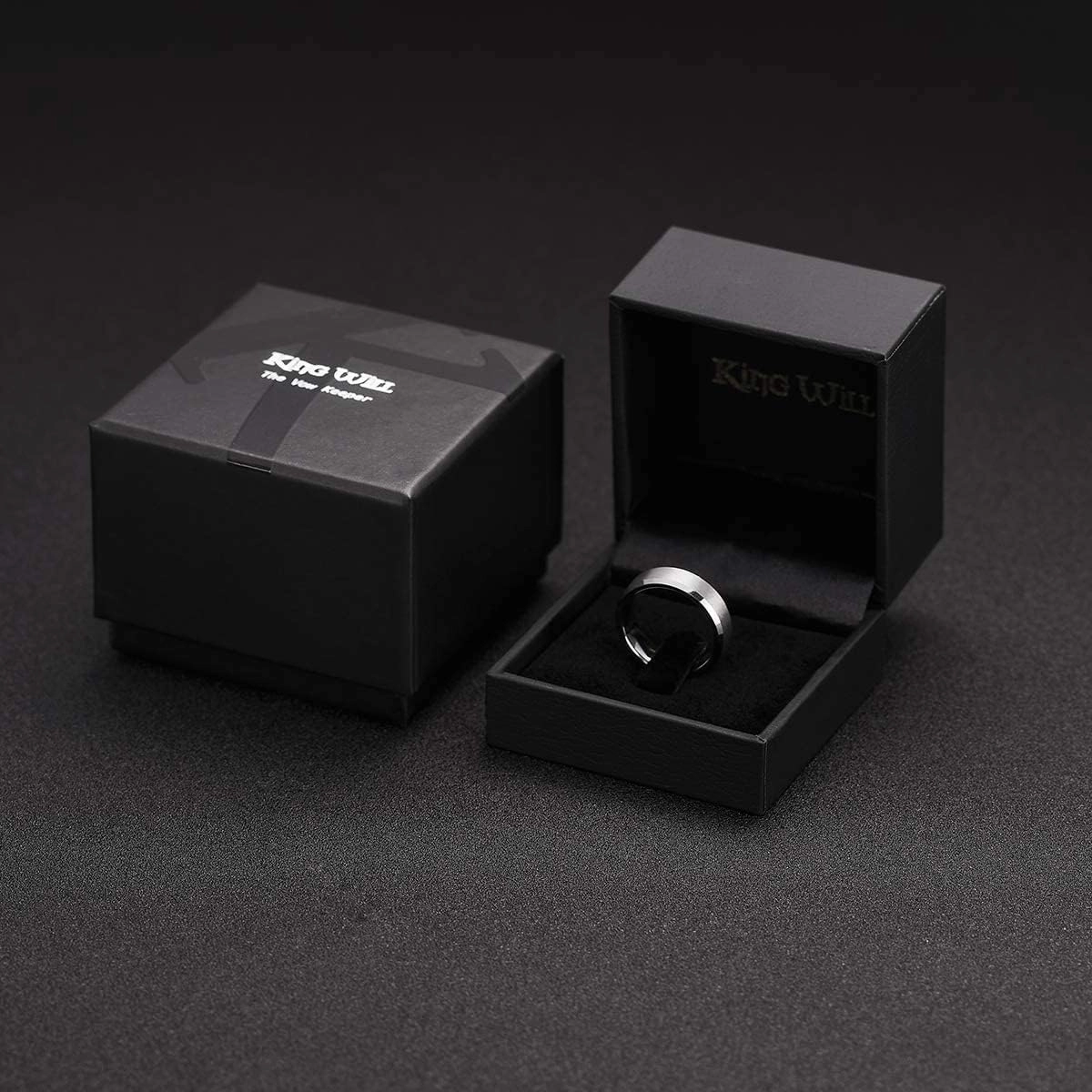 King Will Tungsten Men's Wedding Ring - Available in 6mm to 10mm, Black/Silver, Matte Finish, Beveled Polished Edge, Comfort Fit