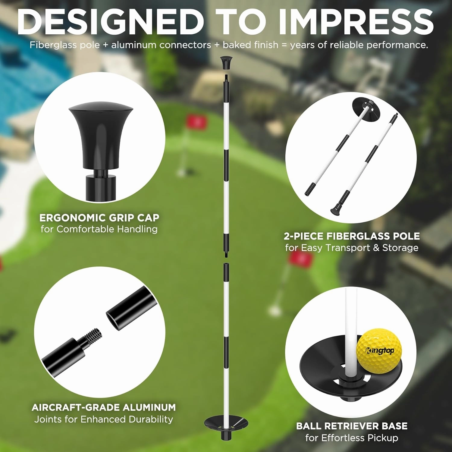 KINGTOP Golf Flagstick Mini, Putting Green Flag for Yard, All 3 Feet, Double-Sided Numbered Golf Flags, Golf Pin Flag Hole Cup Set, Portable 2-Section Design, Gifts Idea