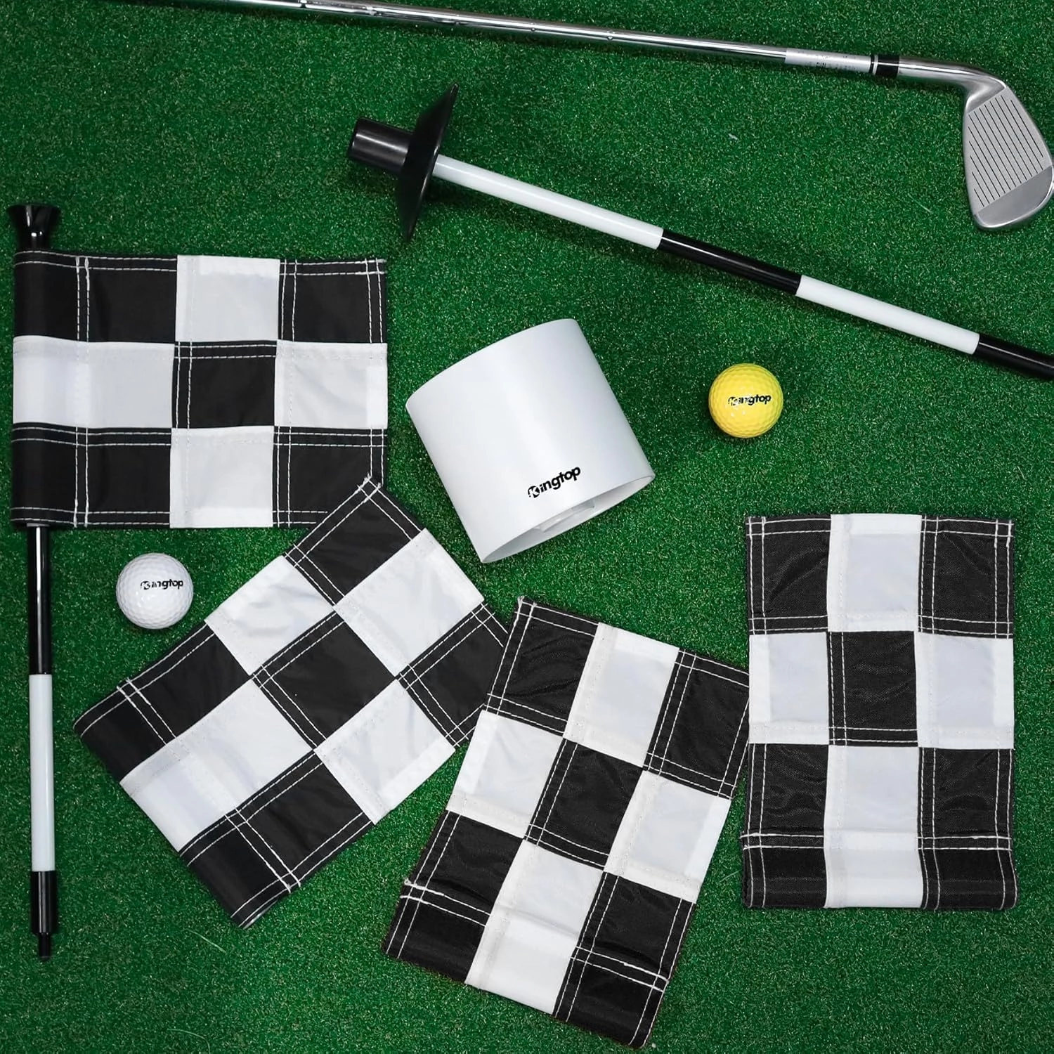 KINGTOP Golf Flagstick Mini, Putting Green Flag for Yard, All 3 Feet, Double-Sided Numbered Golf Flags, Golf Pin Flag Hole Cup Set, Portable 2-Section Design, Gifts Idea