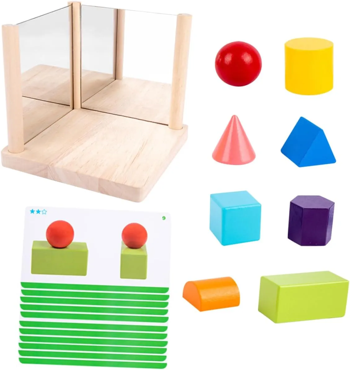 Kisangel 1 Set Block Cognitive for Multidimensional Mirror Building Puzzle Safe Natural Material Develops Shape Cognition and Logical Thinking for Early Education