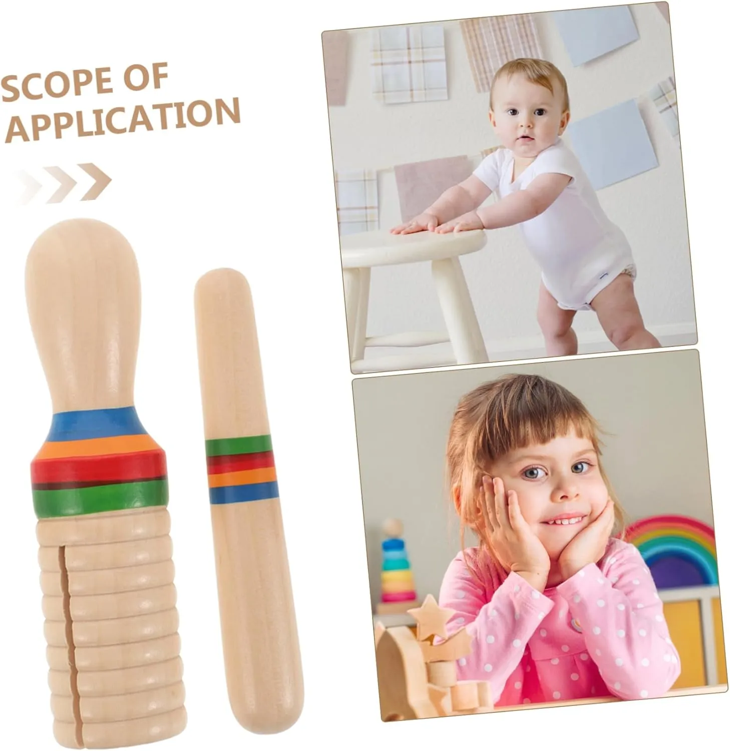 Kisangel 1 Set Wooden Music Instrument Sound Tube Single Threaded Ring Percussion for Educational with Mallet for Rhythm Learning and Development