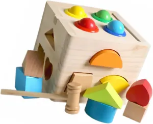 Kisangel 1pc Early Education Wooden Toy for Boy Girl Percussive Building Blocks Shape Matching Game Safe Smooth Edges Imagination Color Recognition for Preschool Learning Activities