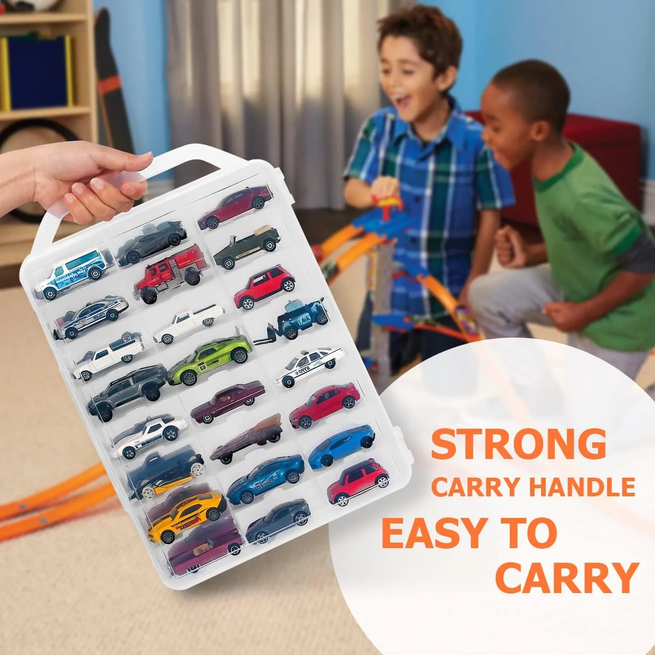 KISLANE Double Sided Toy Car Storage Case for 48 Toy Cars, Matchbox Cars, Mini Toys, Small Dolls, Portable Storage Case for Toy Cars, Matchbox Cars with 46 Slots, Case Only (Transparent-2 Pack)