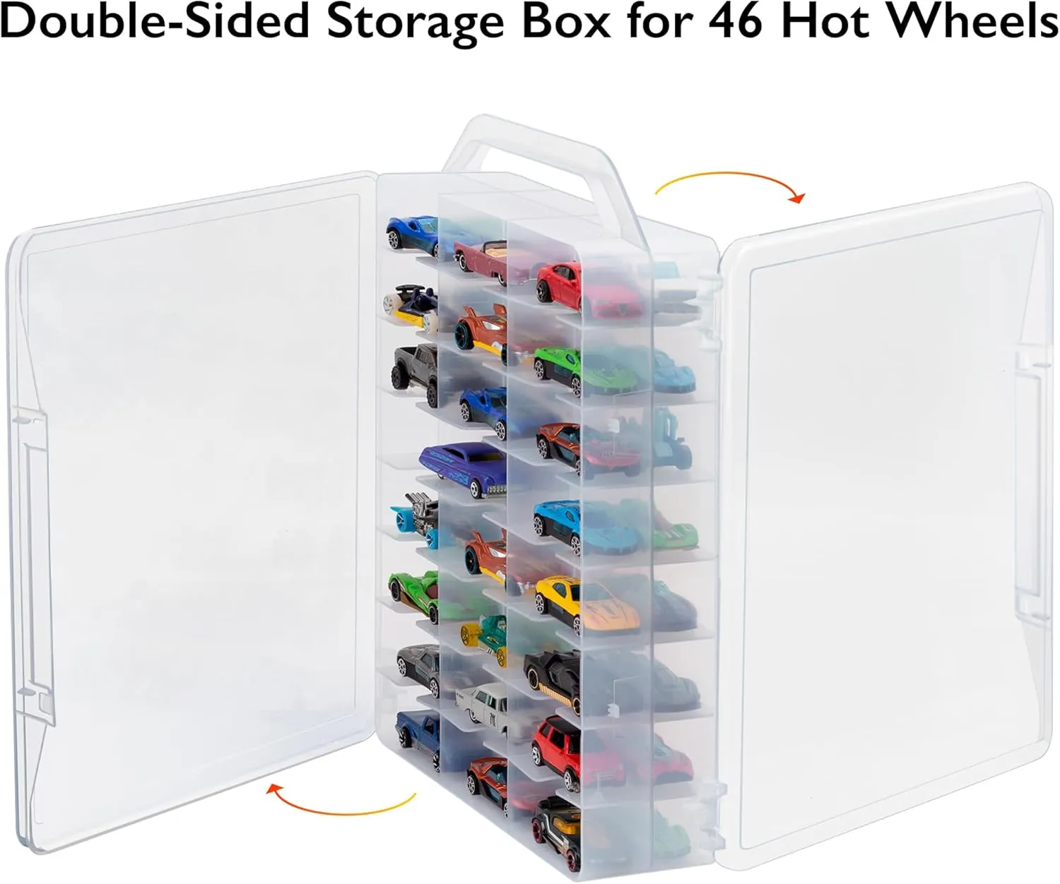 KISLANE Double Sided Toy Car Storage Case for 48 Toy Cars, Matchbox Cars, Mini Toys, Small Dolls, Portable Storage Case for Toy Cars, Matchbox Cars with 46 Slots, Case Only (Transparent-2 Pack)