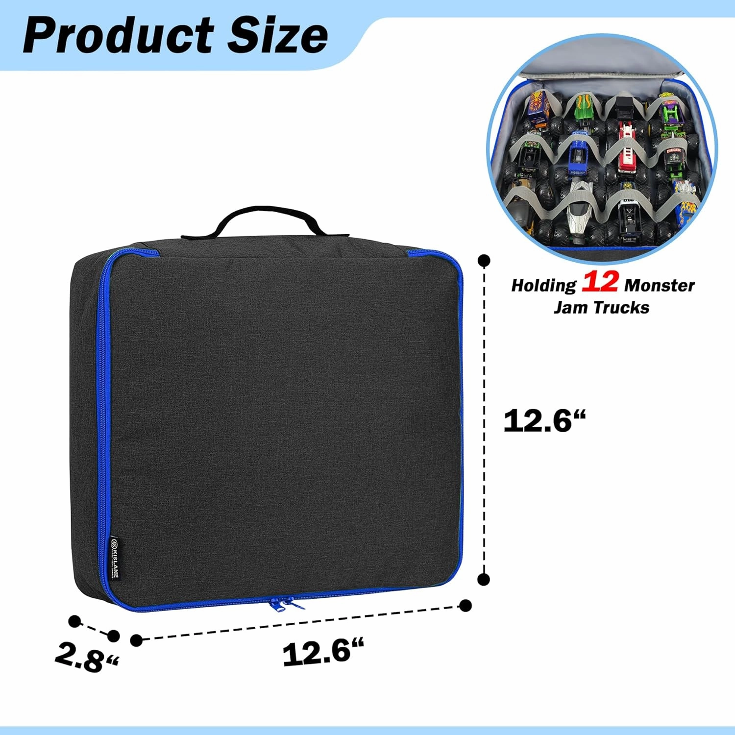 KISLANE Carrying Case for 12 Monster Jam Toy Trucks, Kids Cars Storage Bag - Black