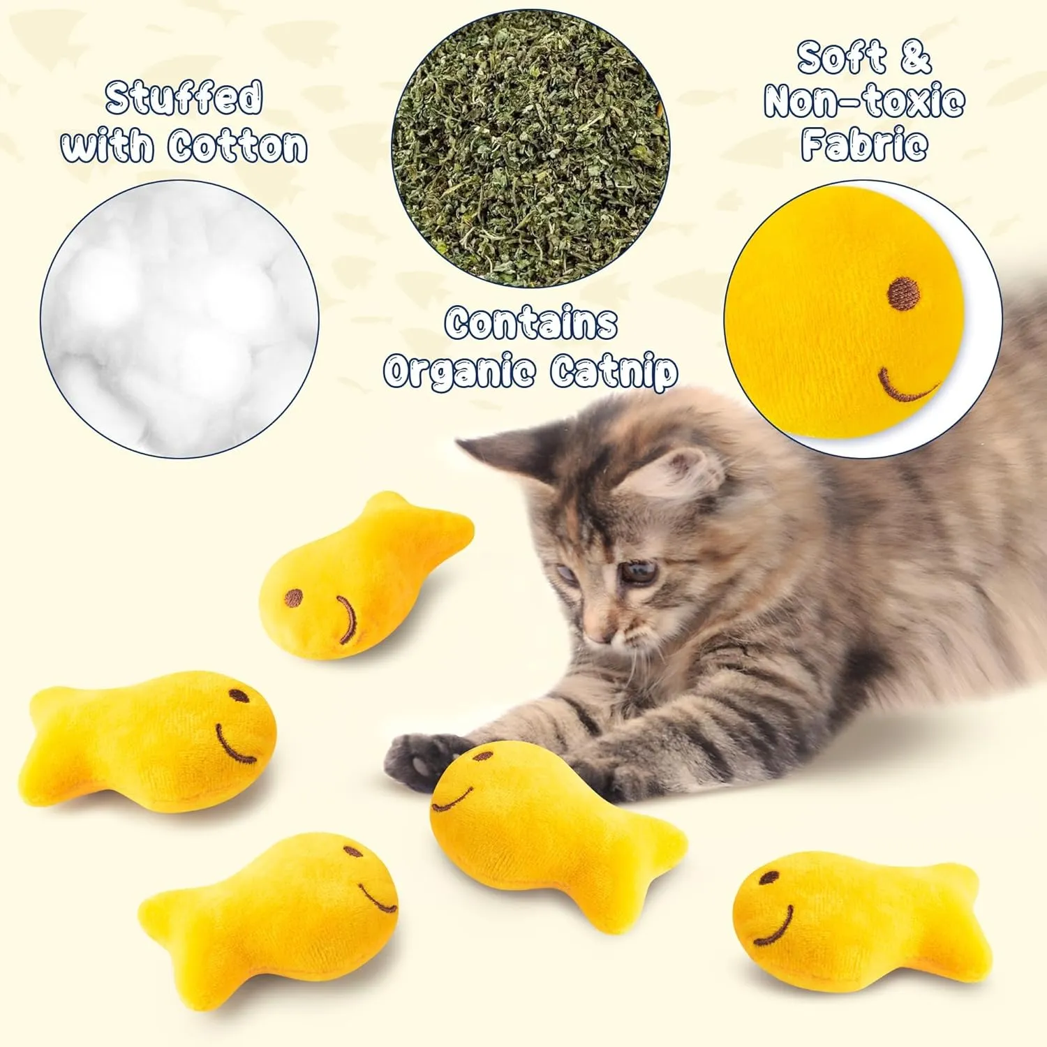 L1rabe Goldfish Cracker Catnip Stuffed Toys - Black Cat Appreciation Day 5 Goldfish Cat Toys Funny Yellow Pet Supplies, Indoor Cats Chew Bite Teething Tools Kittens Birthday Gifts Interactive Supplies