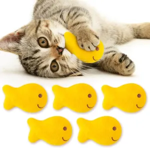 L1rabe Goldfish Cracker Catnip Stuffed Toys - Black Cat Appreciation Day 5 Goldfish Cat Toys Funny Yellow Pet Supplies, Indoor Cats Chew Bite Teething Tools Kittens Birthday Gifts Interactive Supplies