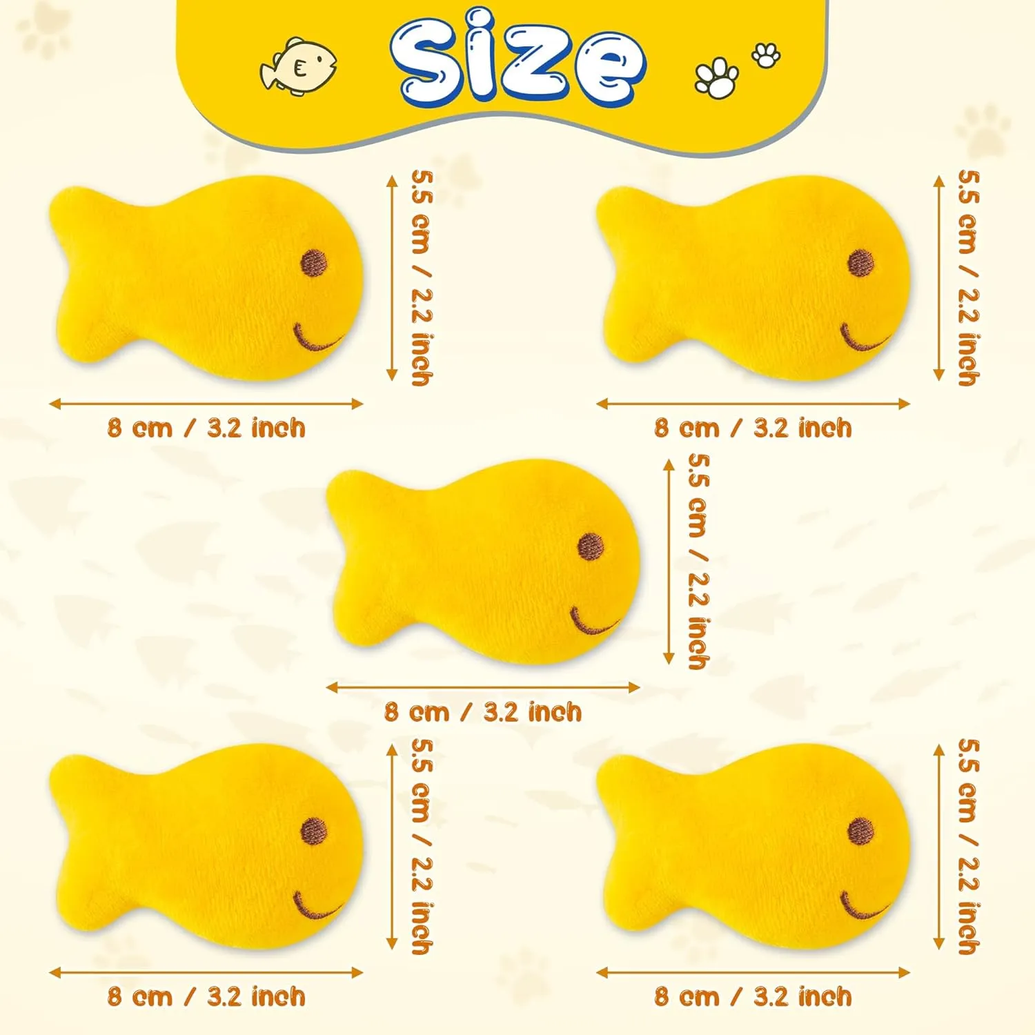 L1rabe Goldfish Cracker Catnip Stuffed Toys - Black Cat Appreciation Day 5 Goldfish Cat Toys Funny Yellow Pet Supplies, Indoor Cats Chew Bite Teething Tools Kittens Birthday Gifts Interactive Supplies
