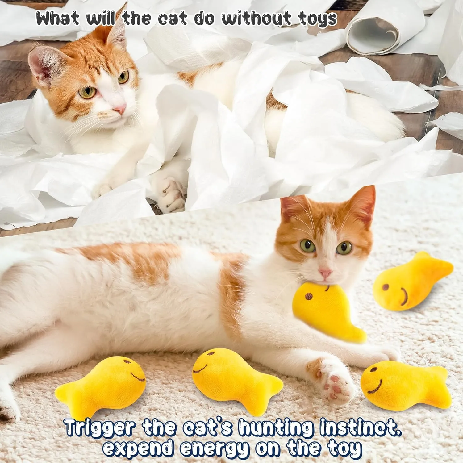 L1rabe Goldfish Cracker Catnip Stuffed Toys - Black Cat Appreciation Day 5 Goldfish Cat Toys Funny Yellow Pet Supplies, Indoor Cats Chew Bite Teething Tools Kittens Birthday Gifts Interactive Supplies